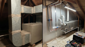 Comparison of old HVAC system versus newly installed high-efficiency unit.