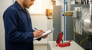 HVAC technician recording system performance measurements