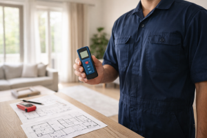 HVAC technician holding digital diagnostic device for system testing